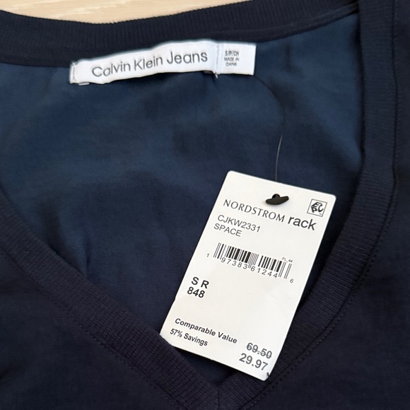 Calvin Klein Navy Blue Women's V-Neck Top - Picture 3 of 6